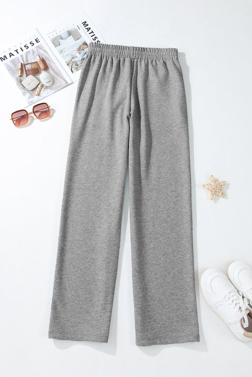 Solid Color Fleece Lined Drawstring Waist Casual Pants